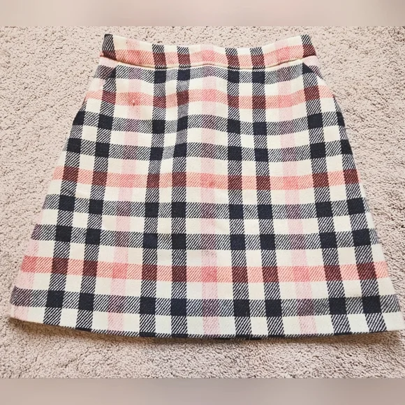 Boden Womens 100% Wool Skirt British Tweed Pink Blue Plaid Size 2 Petite - Picture 2 of 5